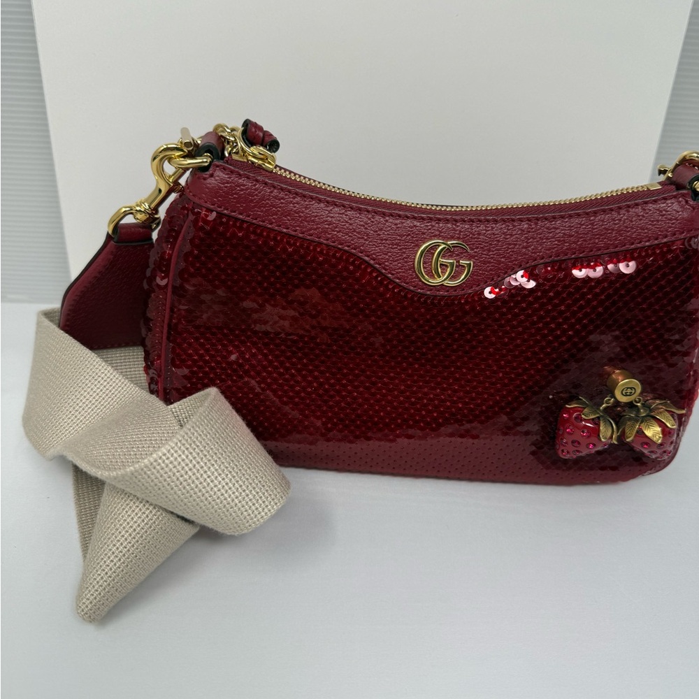 Gucci Red Sequin Shoulder Bag with Gold Accents